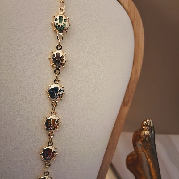 Pretty Bird 18K Yellow Gold Plated Ladybug Necklace with Multicolor Crystals - Picture 3 of 15